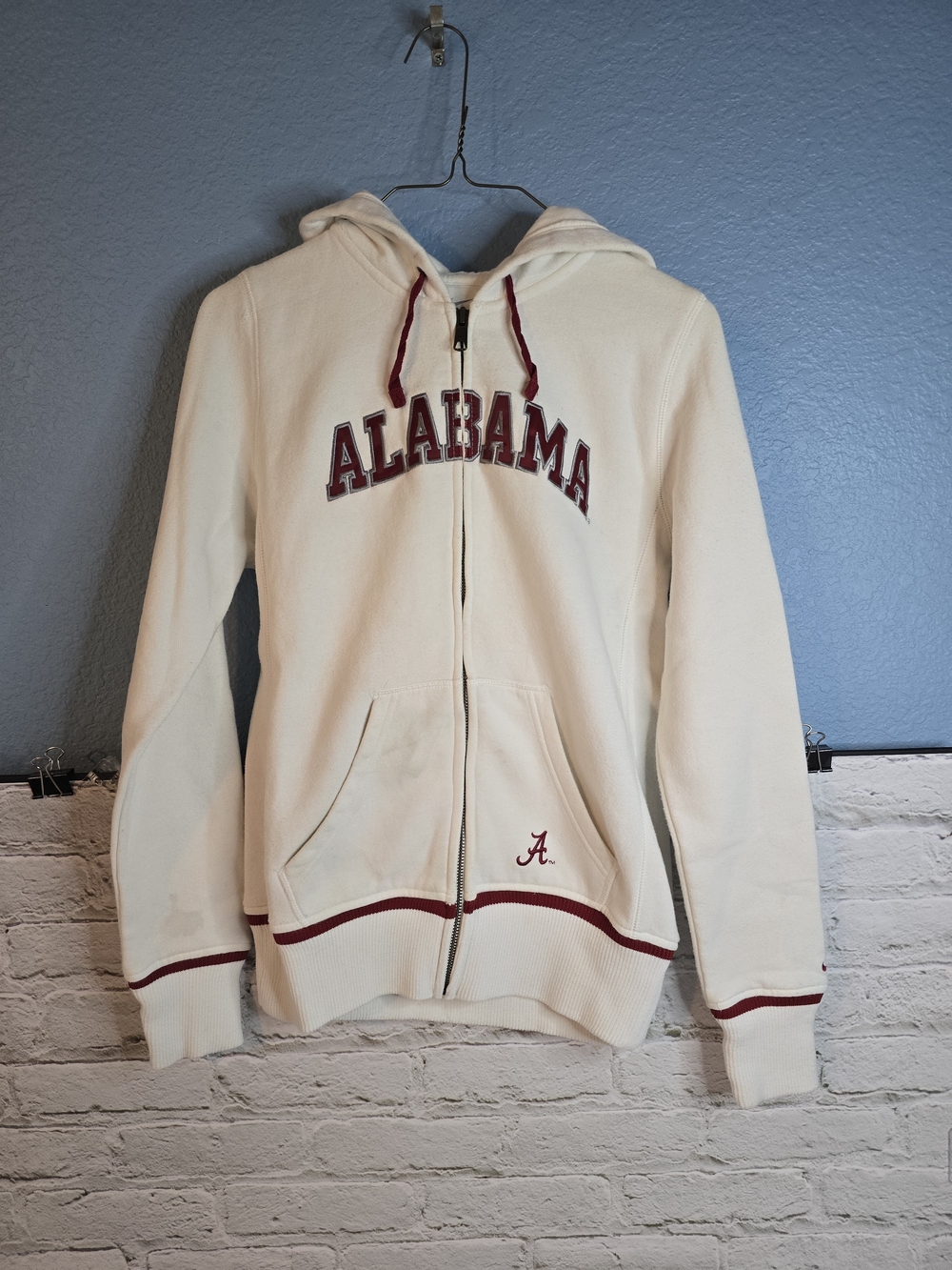 Nike Cream Zip-Up Alabama Hoodie with Crimson Trim Sz S